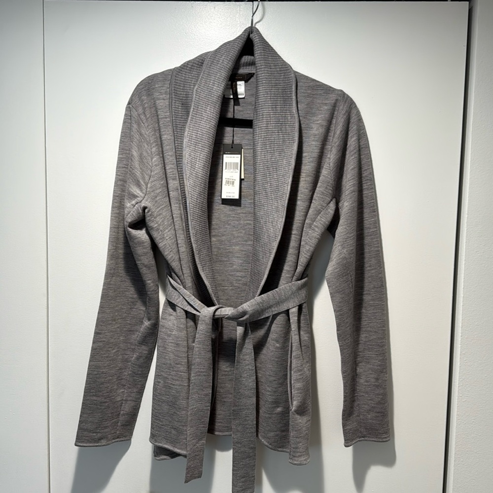 NWT BCBG Max Azria shawl collared grey sweater